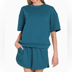 Scuba Round Neck & Dolphin Short Set - teal